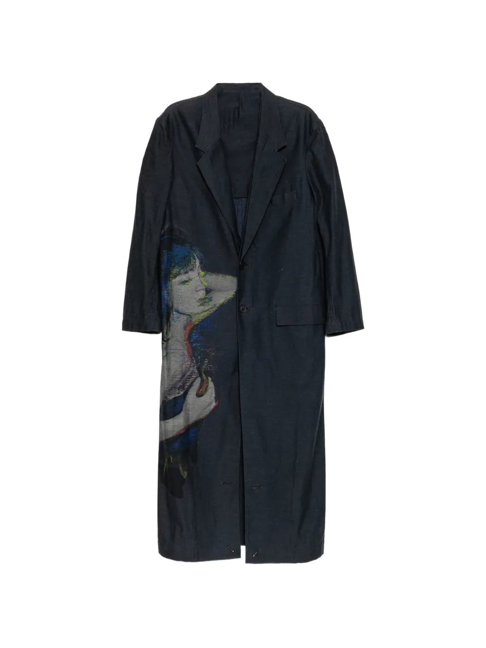 Yohji Yamamoto Cappotto con stampa grafica - Blu