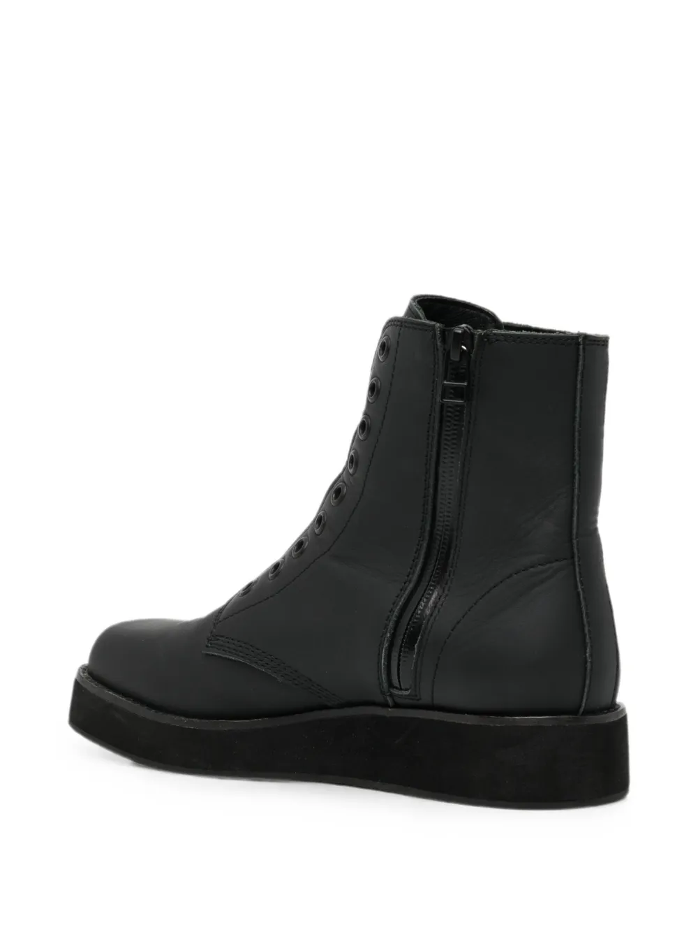 Yohji Yamamoto mat oil leather square toe zip boots Zwart