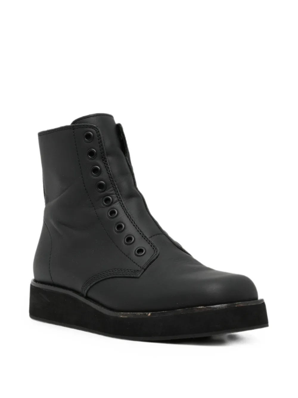 Yohji Yamamoto mat oil leather square toe zip boots Zwart