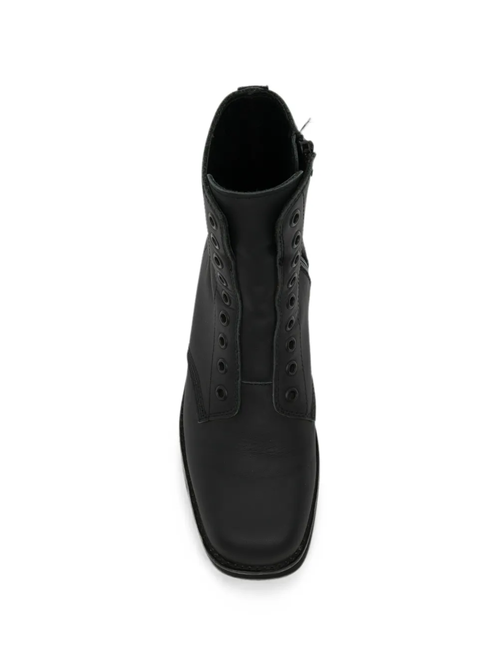 Yohji Yamamoto mat oil leather square toe zip boots Zwart