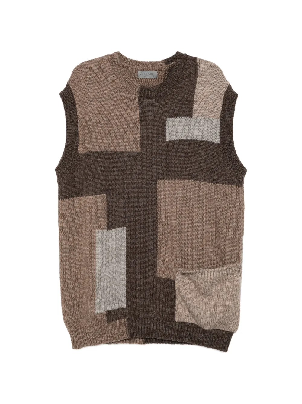 Yohji Yamamoto Maglione con design patchwork - Marrone