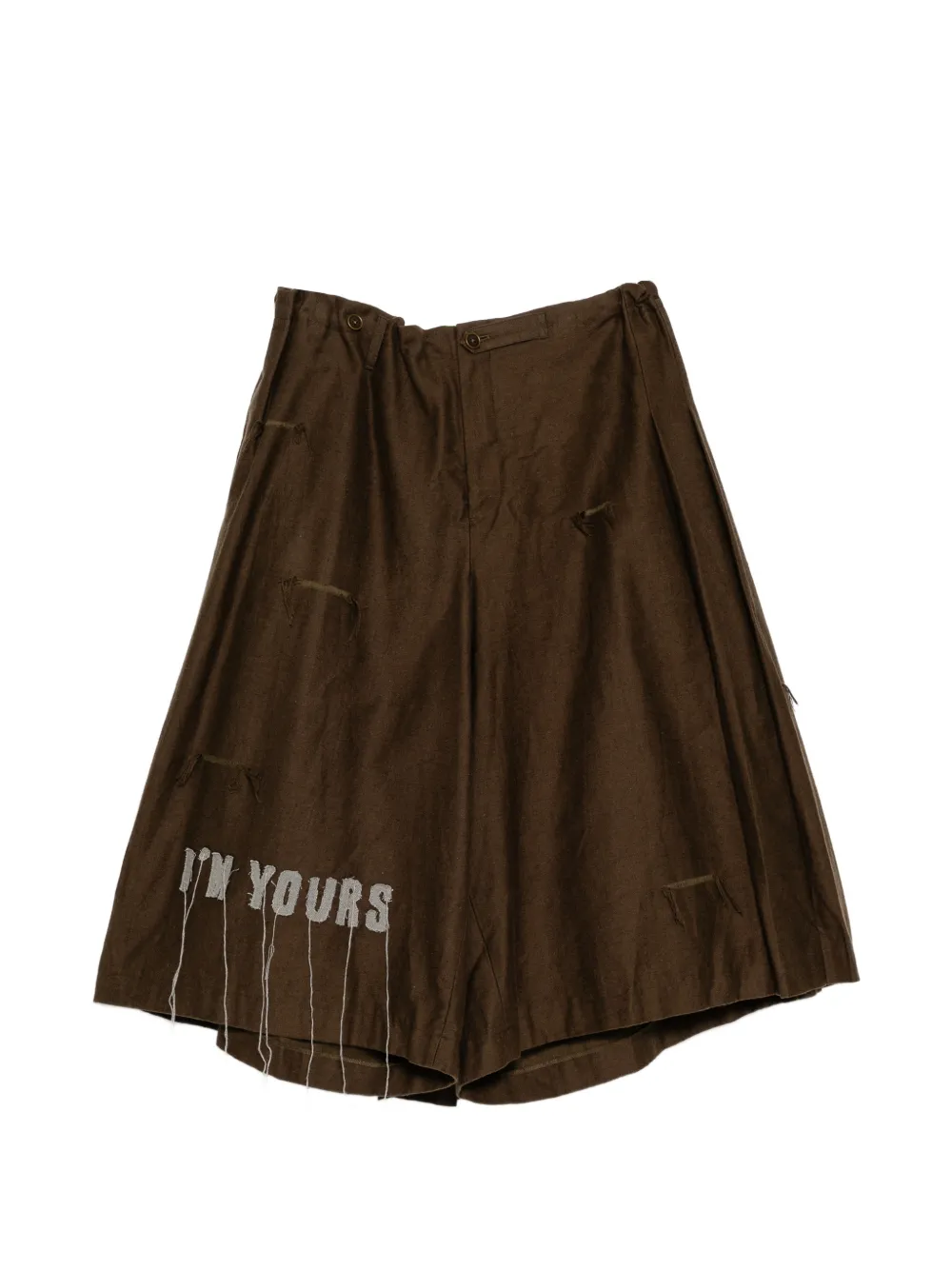 Yohji Yamamoto slogan-embroidered skorts - Marrone