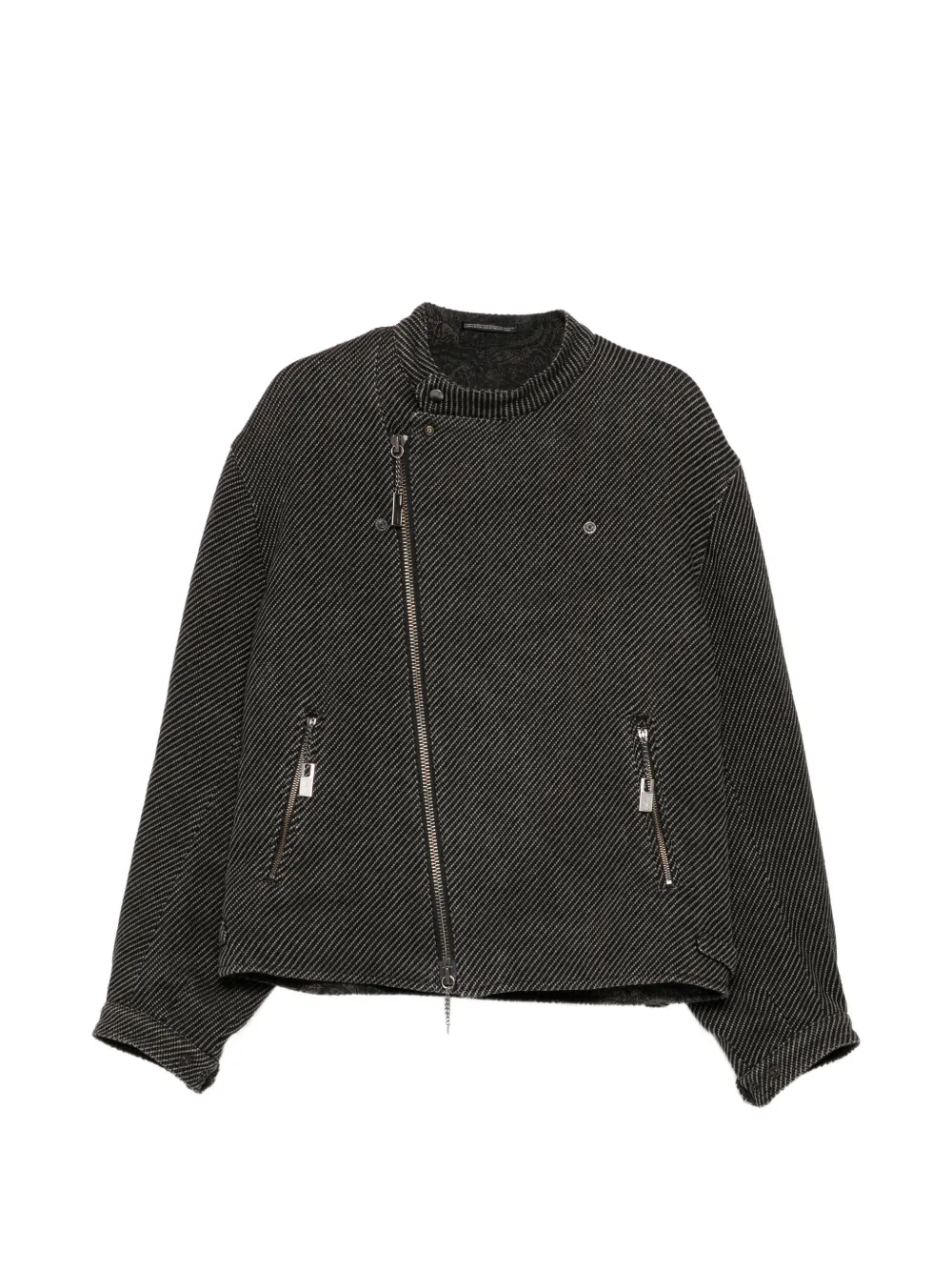 Yohji Yamamoto Giacca biker a righe - Nero