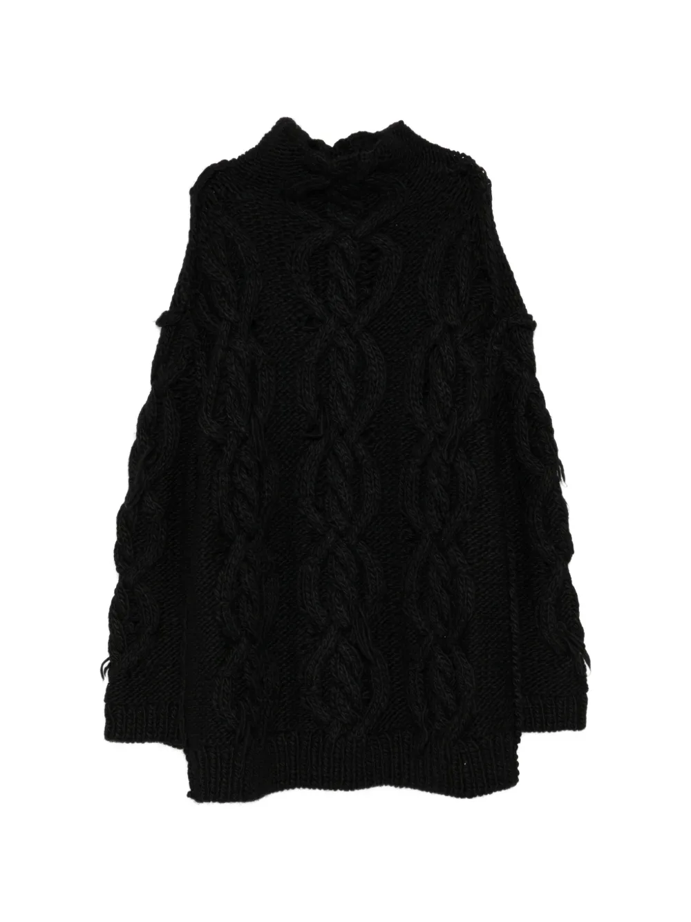 Yohji Yamamoto Stehkragen-Pullover mit Zopfmuster - Schwarz