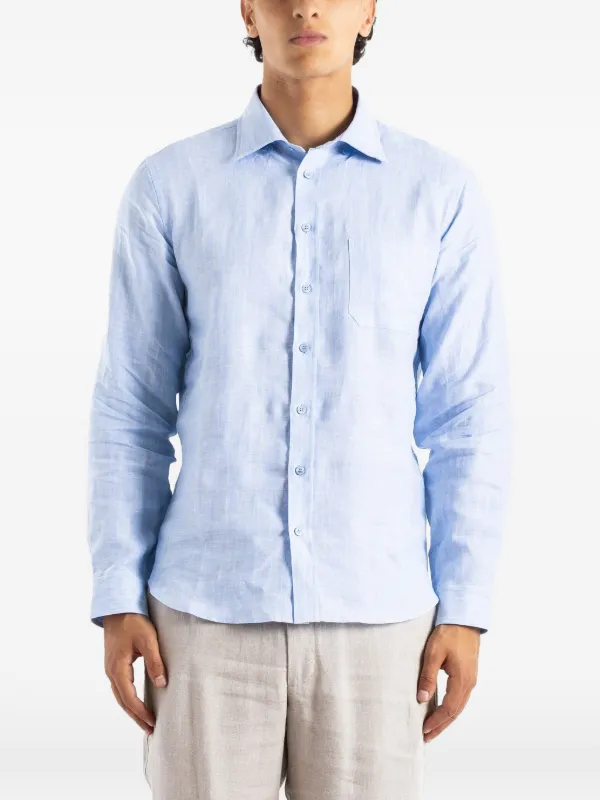 Sease Slub-texture Chest-pocket Shirt in Blue
