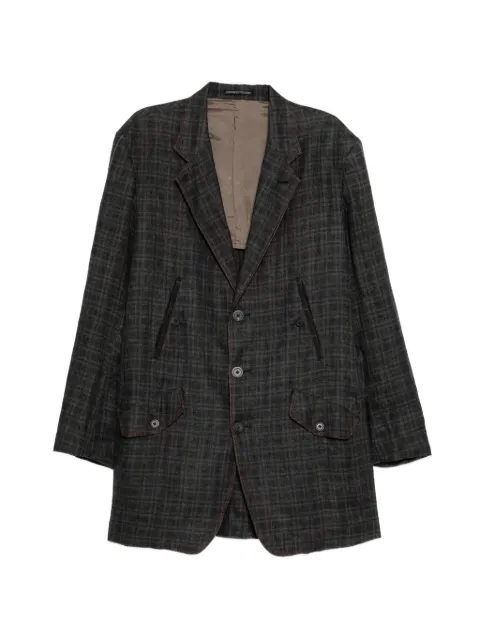 Yohji Yamamoto linen twill plaided pocket jacket