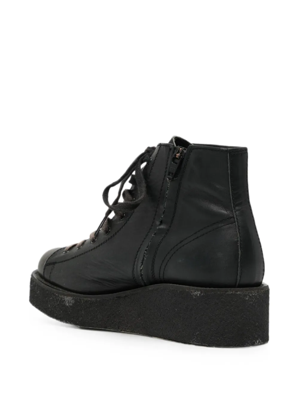 Yohji Yamamoto platform lace-up ankle boots Zwart