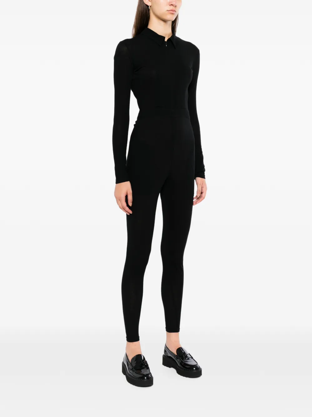 Yohji Yamamoto Jumpsuit met lange mouwen en shirtkraag Zwart