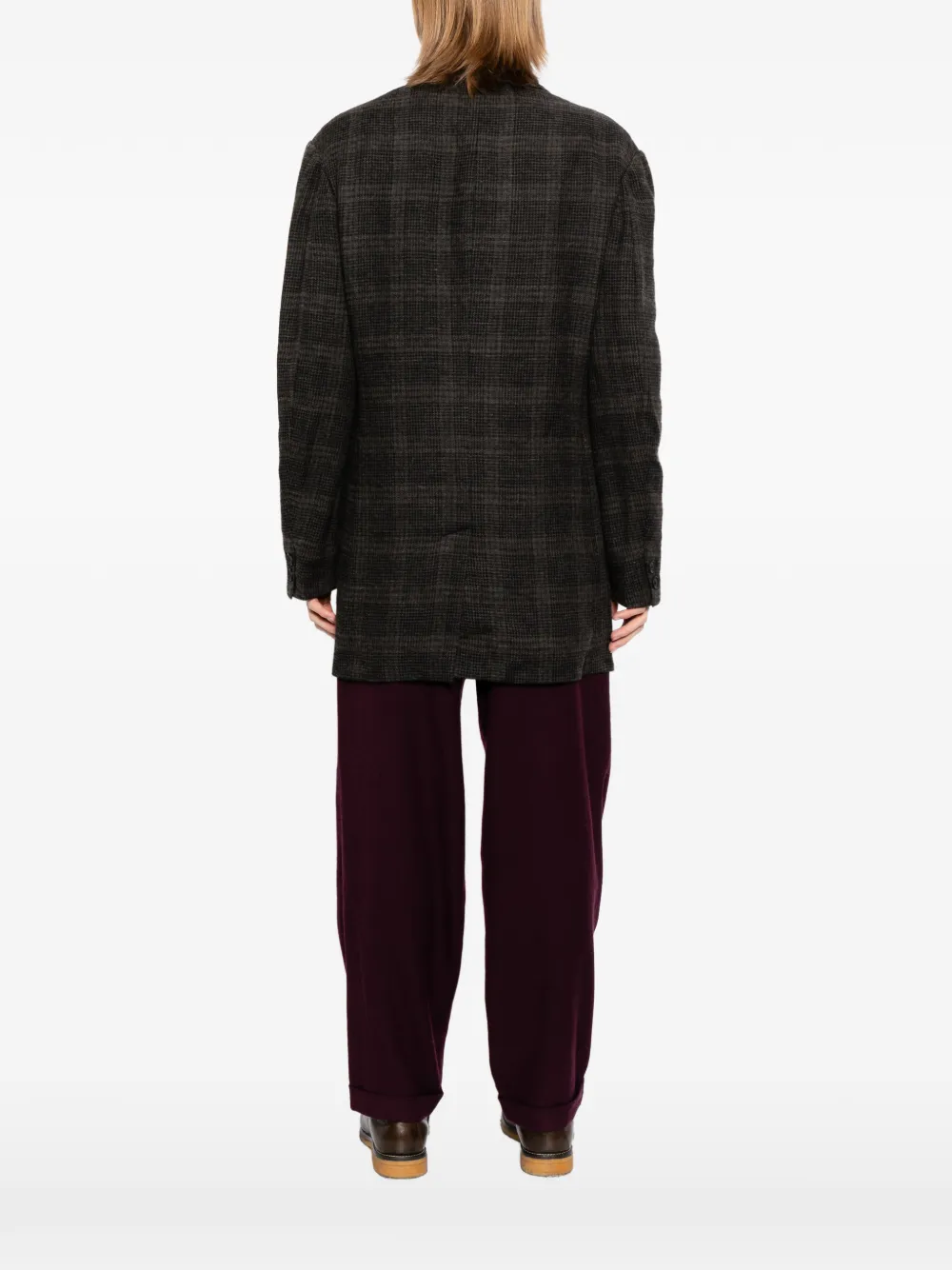 Yohji Yamamoto Geruite blazer met zak Bruin