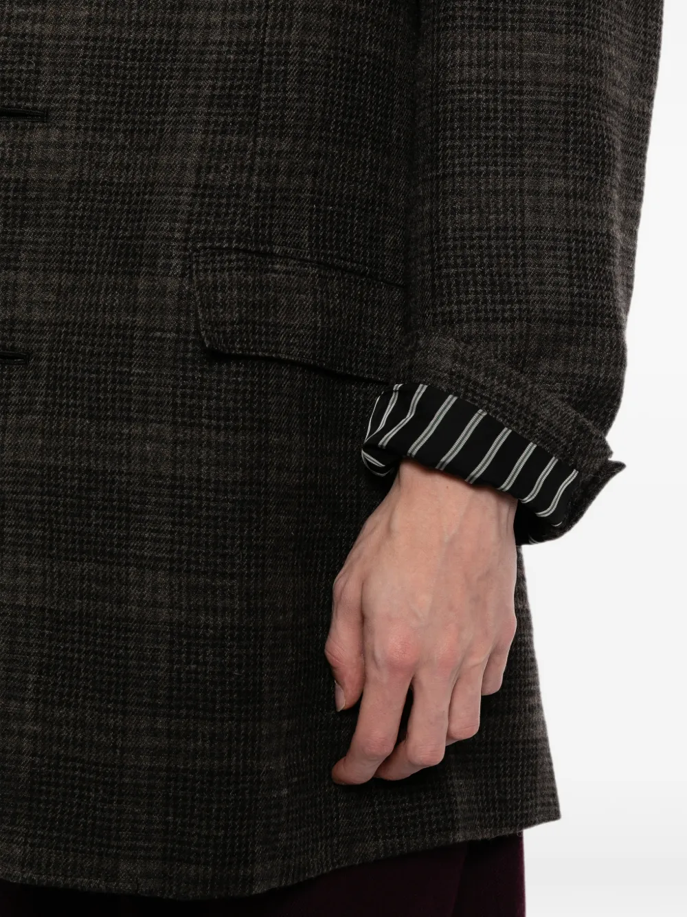 Yohji Yamamoto Geruite blazer met zak Bruin