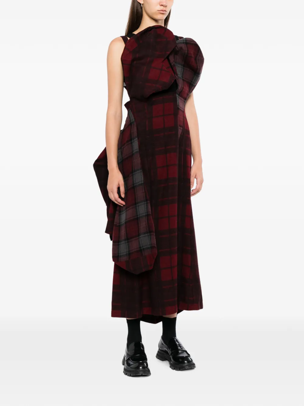Yohji Yamamoto Geruite gedrapeerde jurk Rood