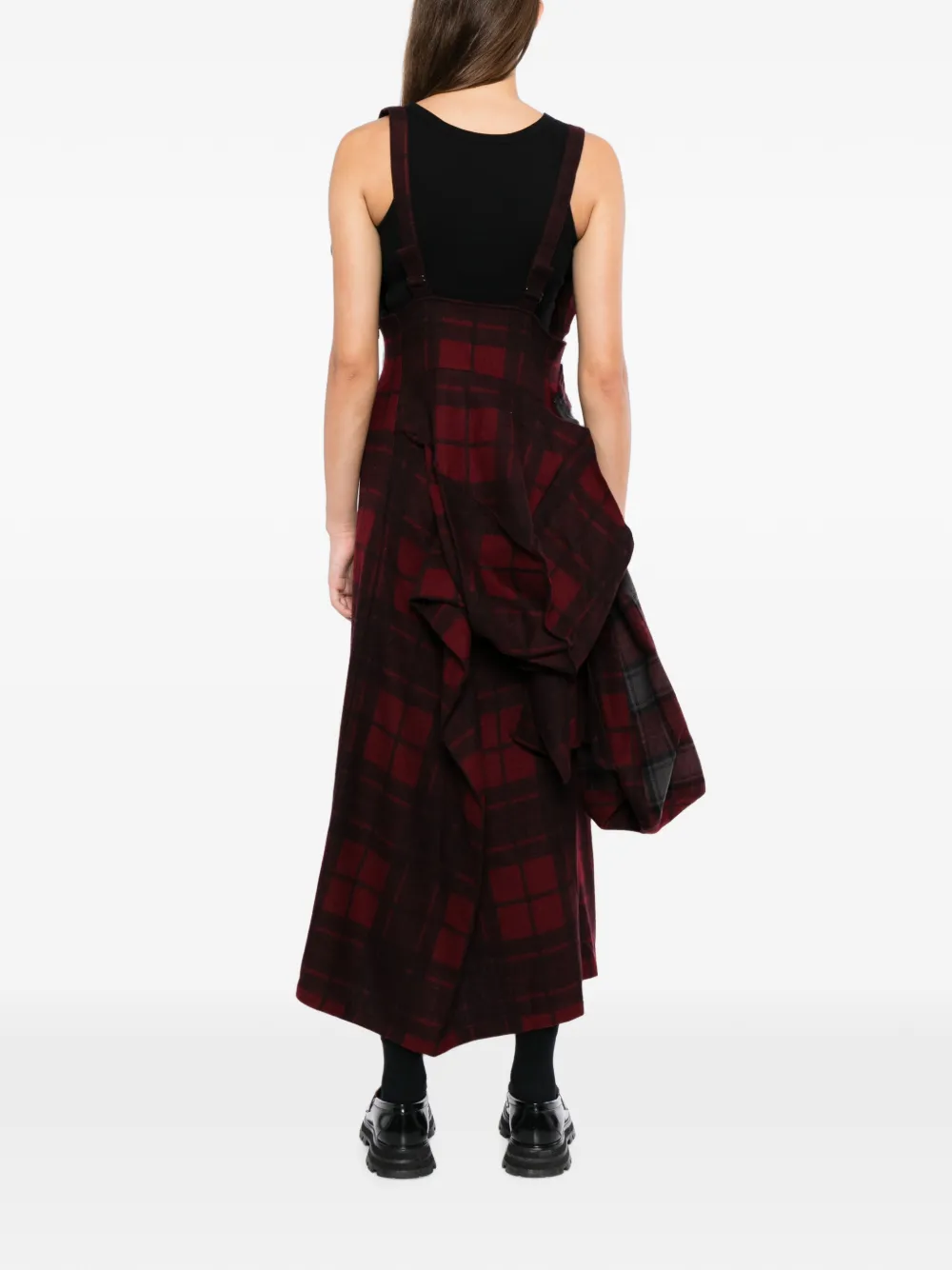 Yohji Yamamoto Geruite gedrapeerde jurk Rood