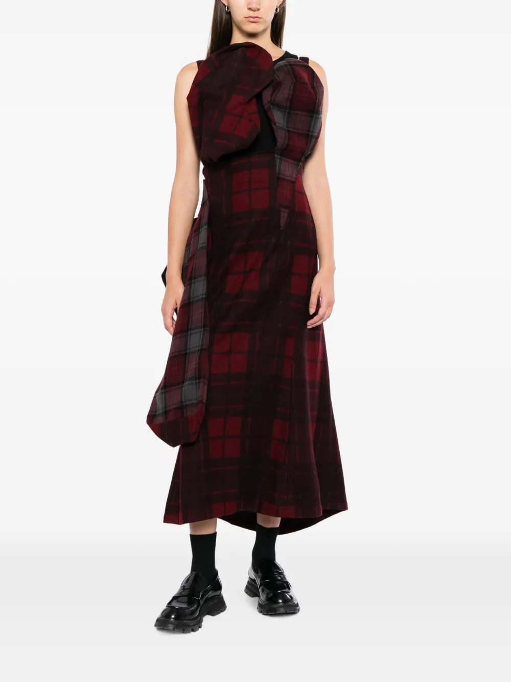 Yohji Yamamoto Geruite gedrapeerde jurk Rood
