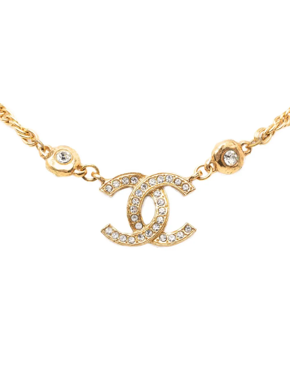CHANEL Pre-Owned 1970-1980 CC Gold Plated and Strass Pendant Necklace costume necklace - Oro