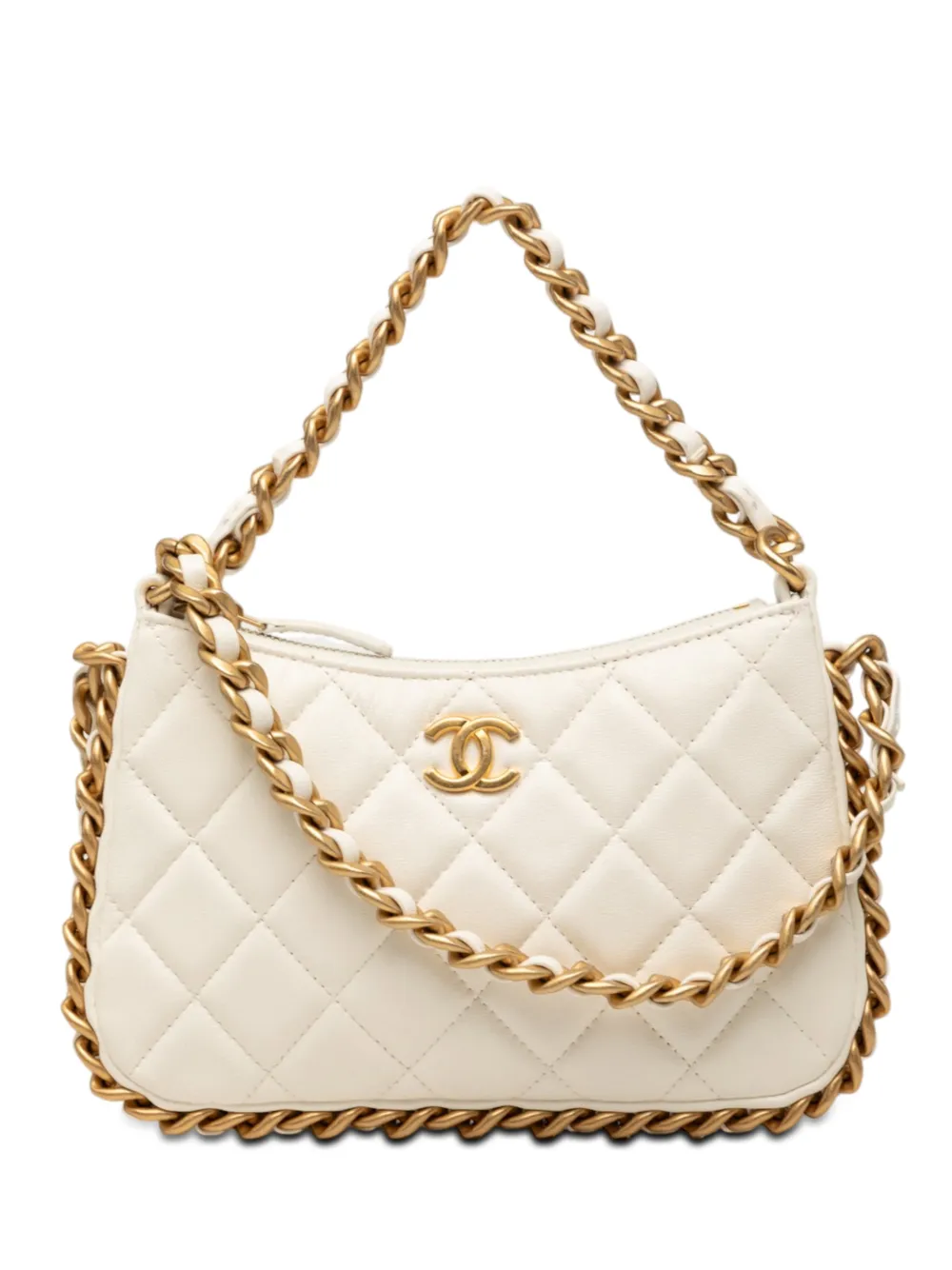 CHANEL Pre-Owned 2021-2026 CC Quilted Lambskin Trendy Chain Around Hobo satchel - Bianco