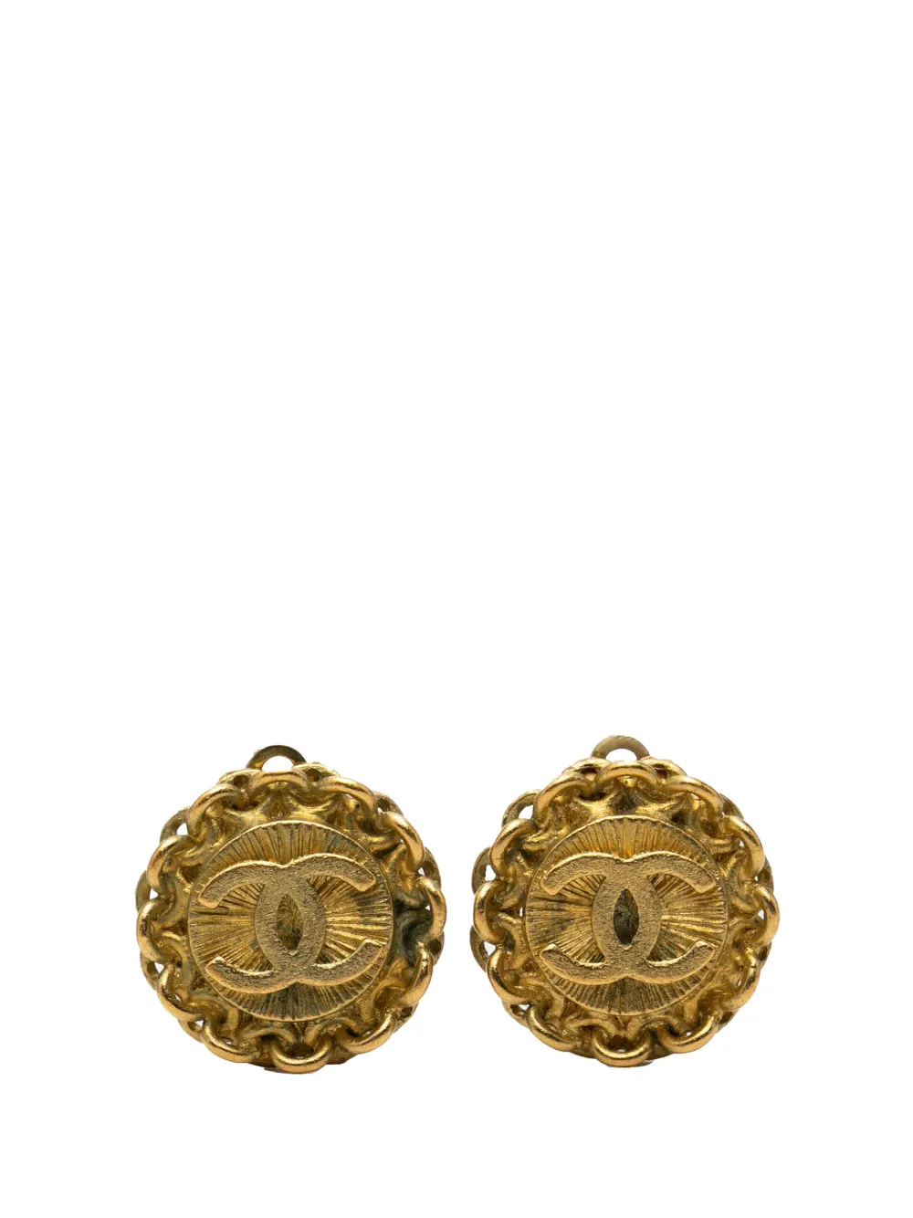 CHANEL Pre-Owned 1995 CC Gold Plated Round Clip On Earrings costume earrings