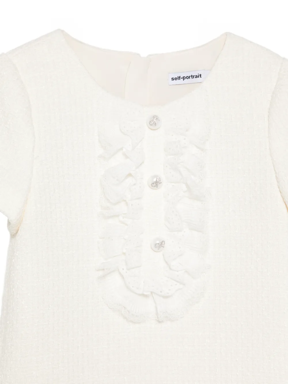 Self-Portrait Kids Jurk met ruches en korte mouwen Beige
