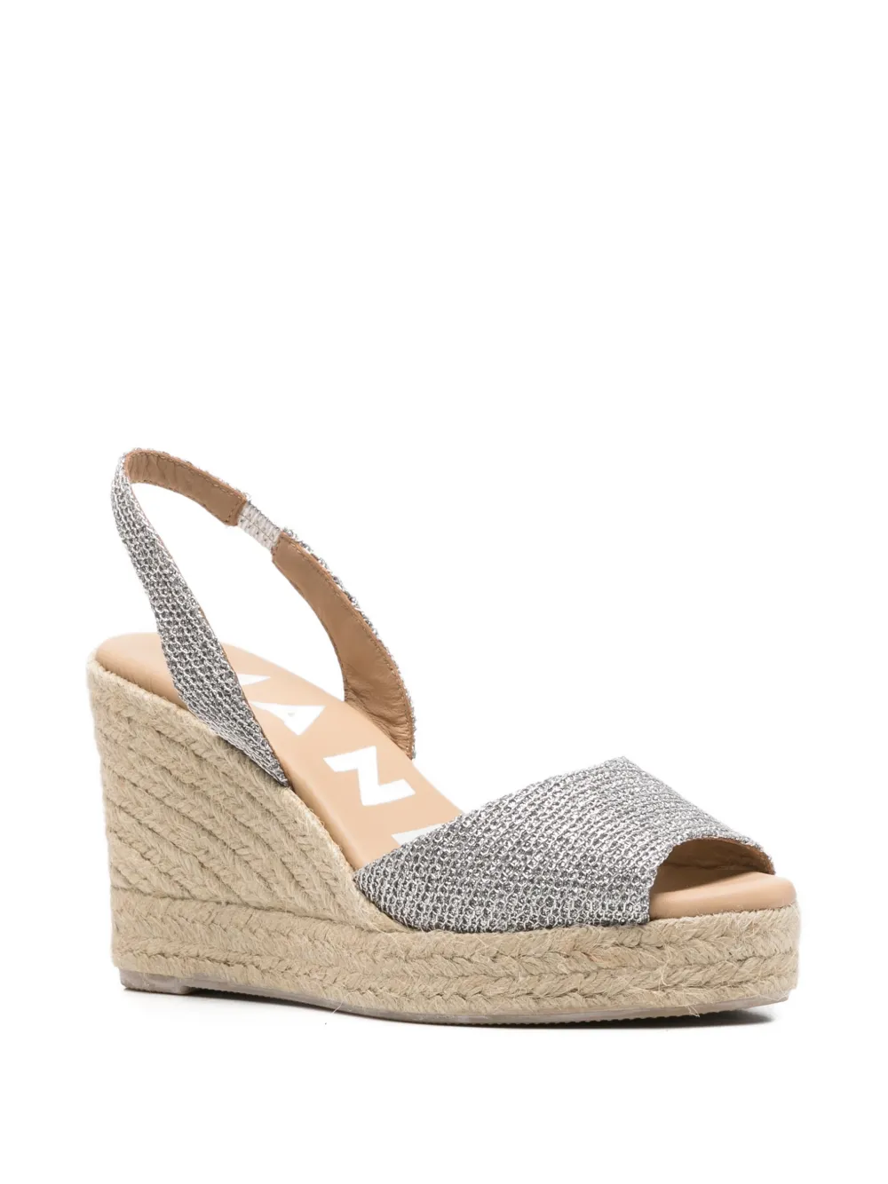 Manebi glitter-detail wedge espadrilles Zilver