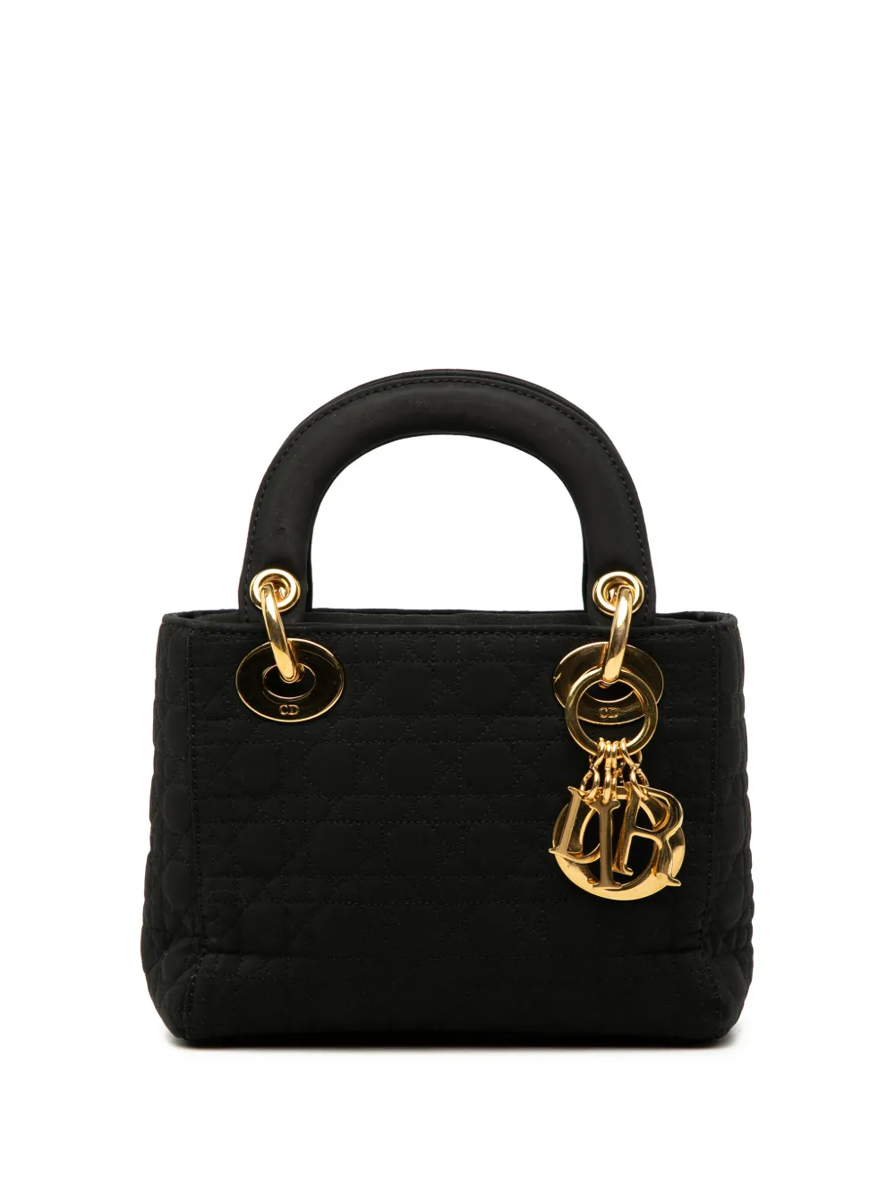 Pre-owned Dior 1997 Mini Nylon Cannage Lady  Satchel In Black