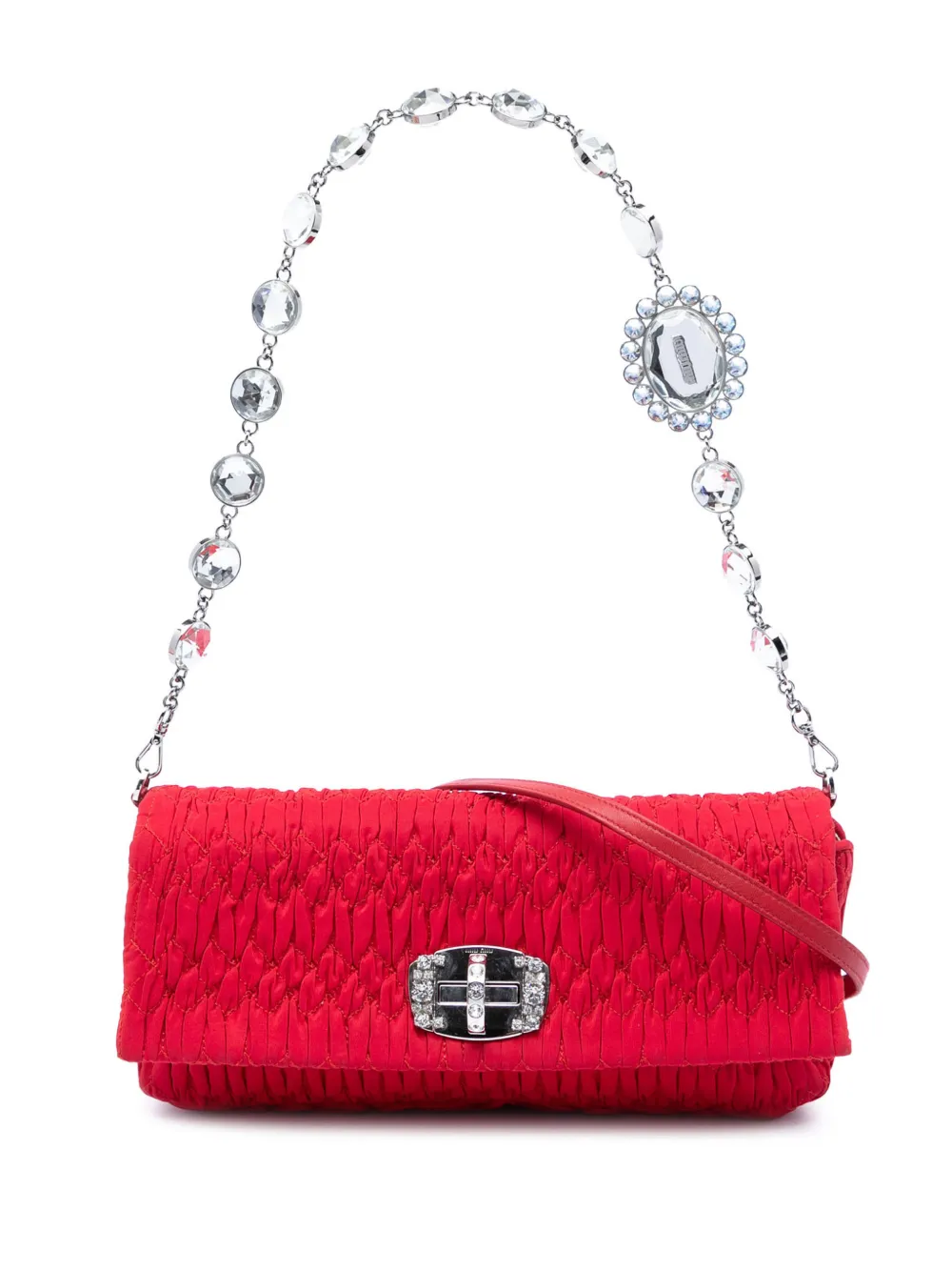 Miu Miu Pre-Owned 2010-2026 Matelasse Nylon Crystal Chain satchel - Rosso