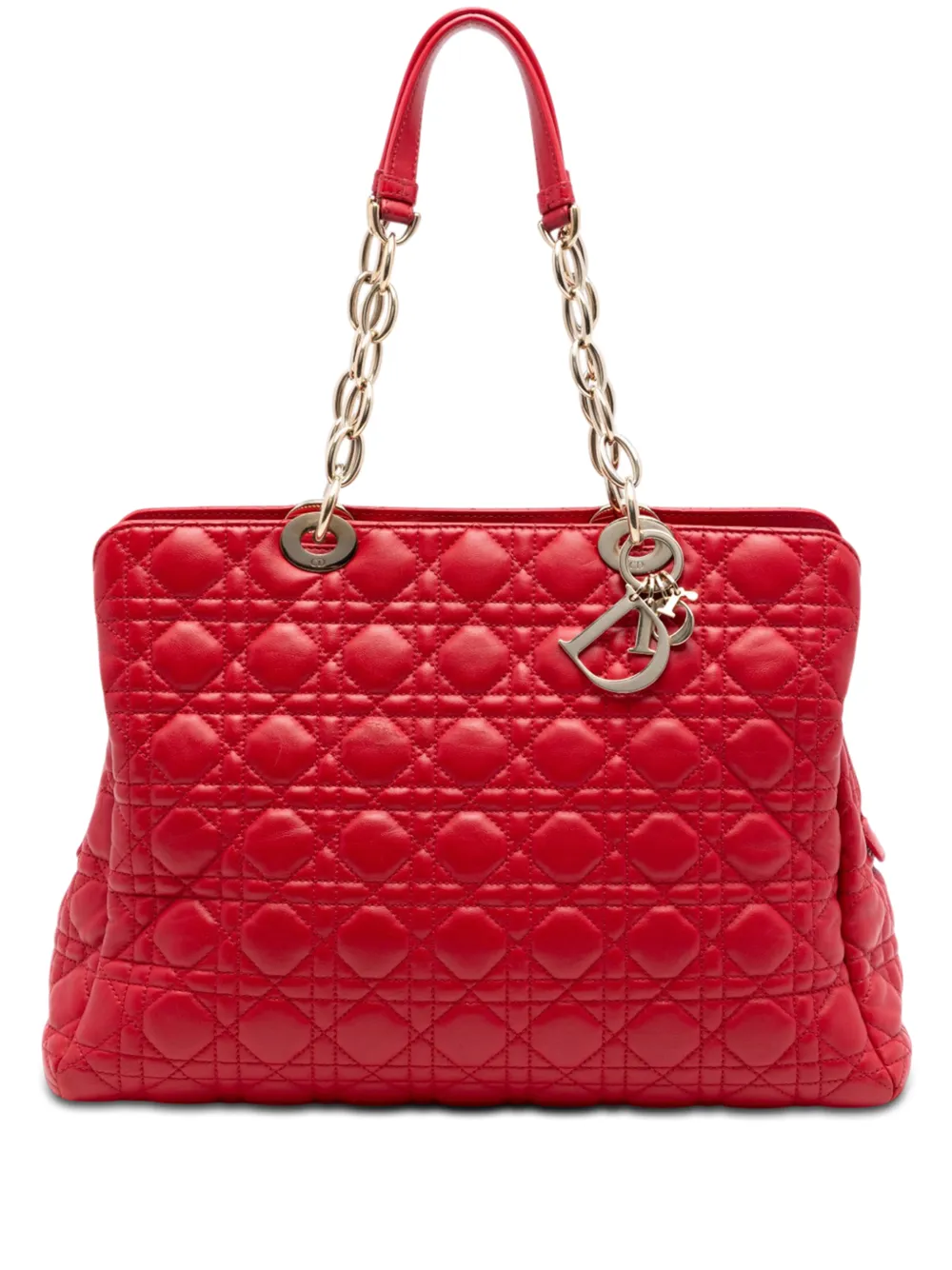Christian Dior Pre-Owned 2013 Large Lambskin Cannage Soft Zipped Lady Dior Shopping tote bag - Rosso