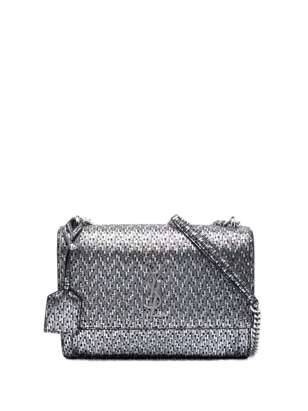 Saint Laurent Pre-Owned 2018 Medium Metallic Woven Leather Monogram Sunset crossbody bag - Argento