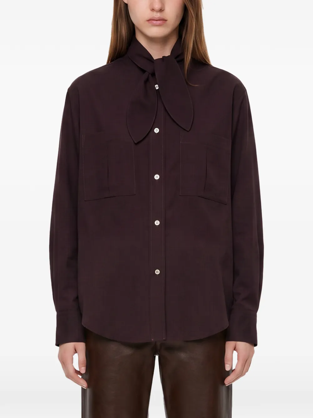 Forte Blouse met opgestikte zak en gestrikte hals Rood
