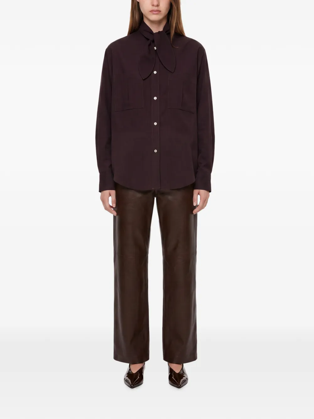 Forte Blouse met opgestikte zak en gestrikte hals Rood