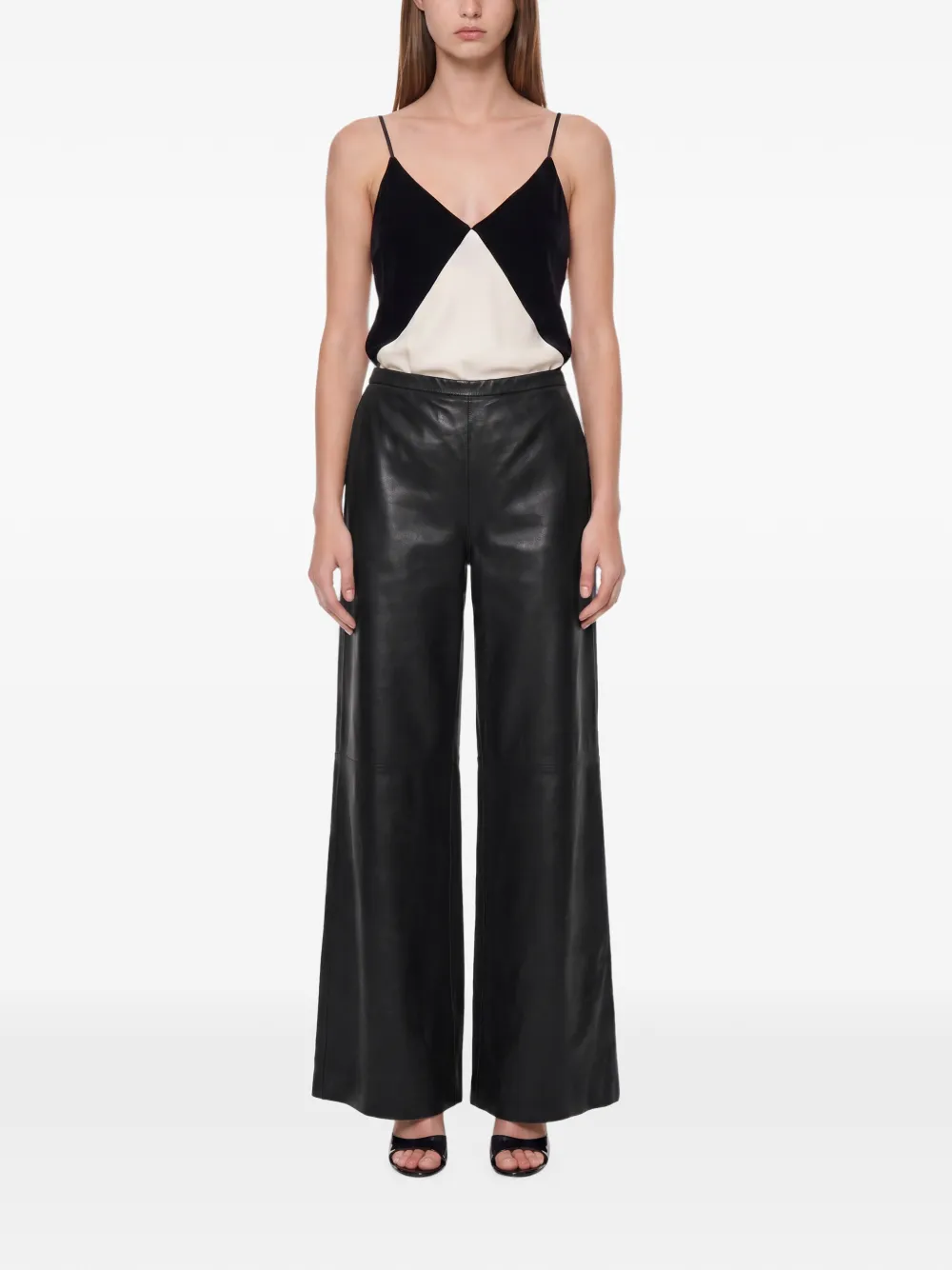 Forte Leren broek met wijde pijpen Groen