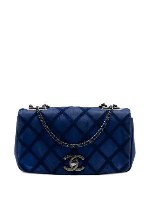 CHANEL Pre-Owned キルティング ベルベット ショルダーバッグ | ブルー