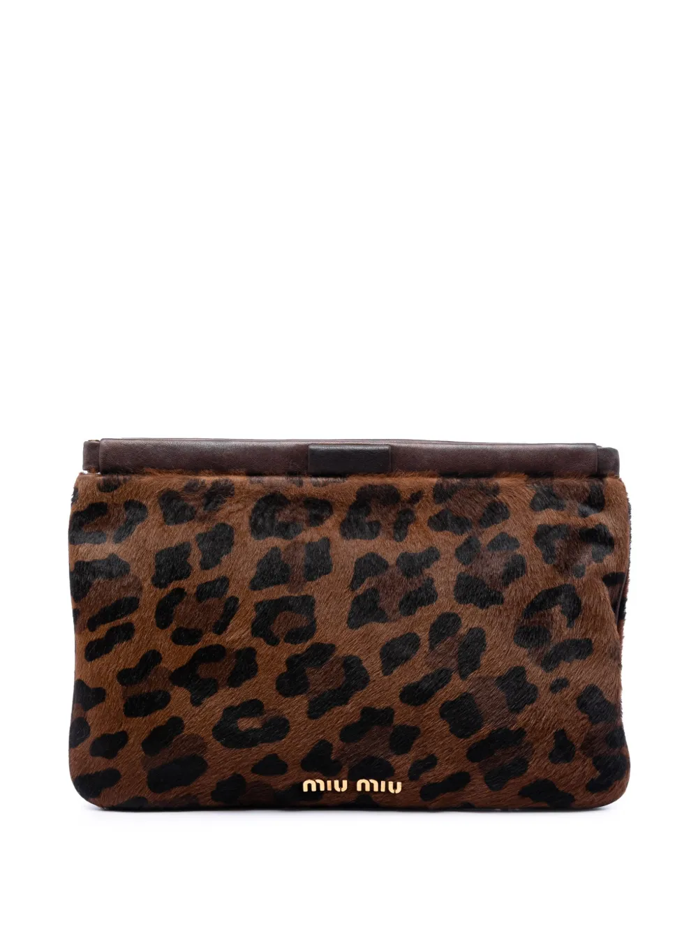 Miu Miu Pre-Owned 2010-2026 Leopard Printed Calfskin Hair Frame clutch bag - Marrone