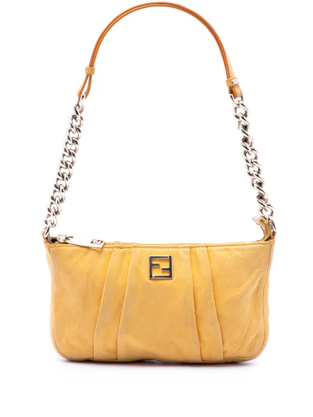 Fendi Pre-Owned 2000-2010 Pleated Nubuck FF Chain Pochette shoulder bag - Gelb