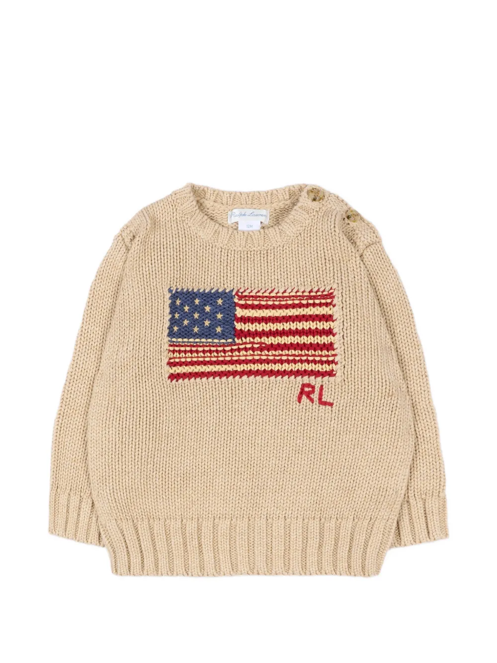 POLO RALPH LAUREN KIDS flag-intarsia button-shoulder sweater - Toni neutri