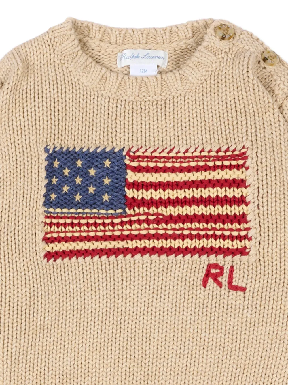 POLO RALPH LAUREN KIDS Trui met knopen op de schouders en vlag-intarsia Beige