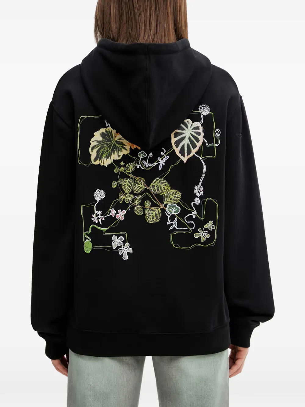 Off-White Arrows hoodie met geborduurde bloemen Zwart