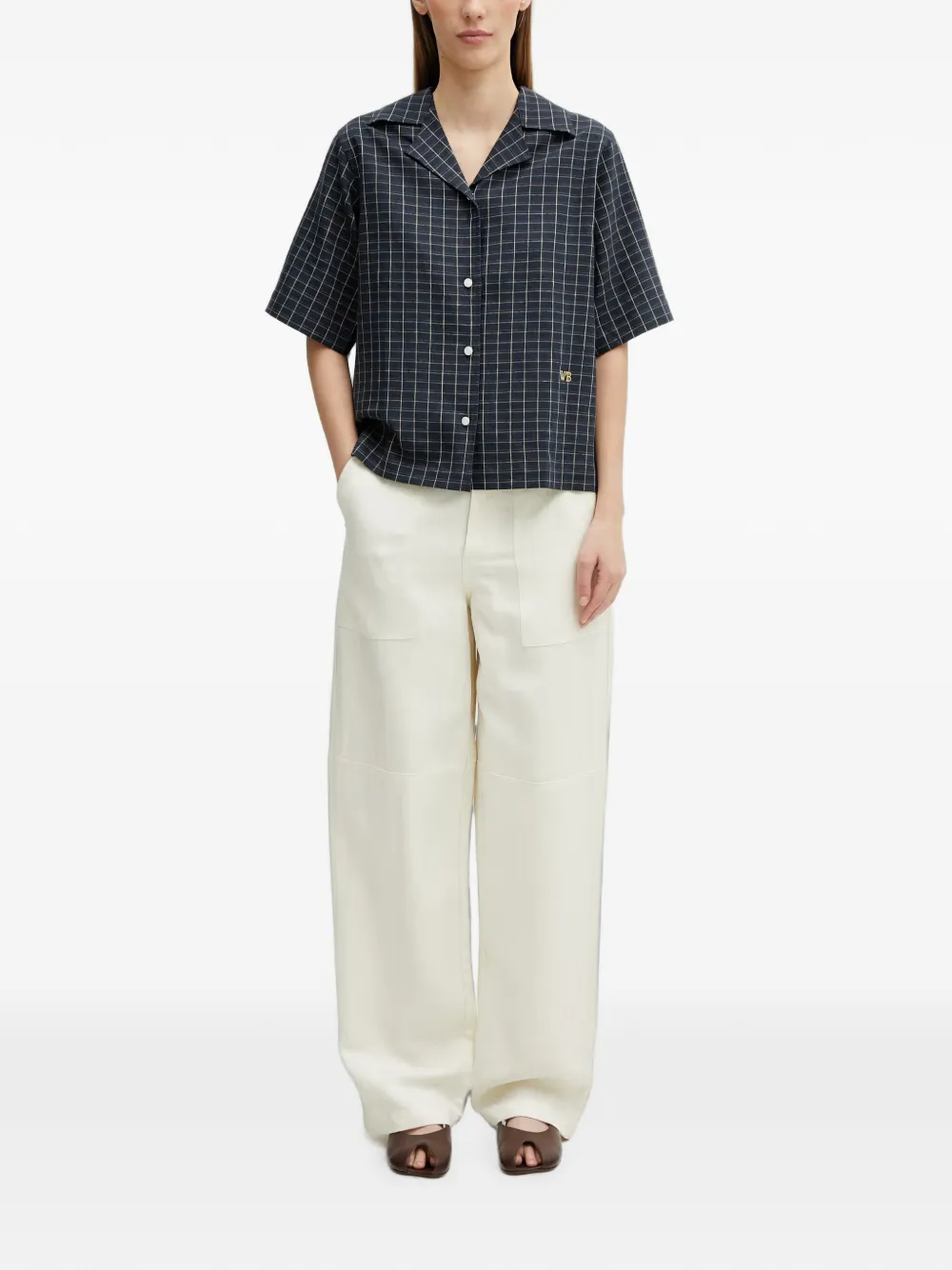 Wales Bonner Hymn broek met klepzak en knopen Beige