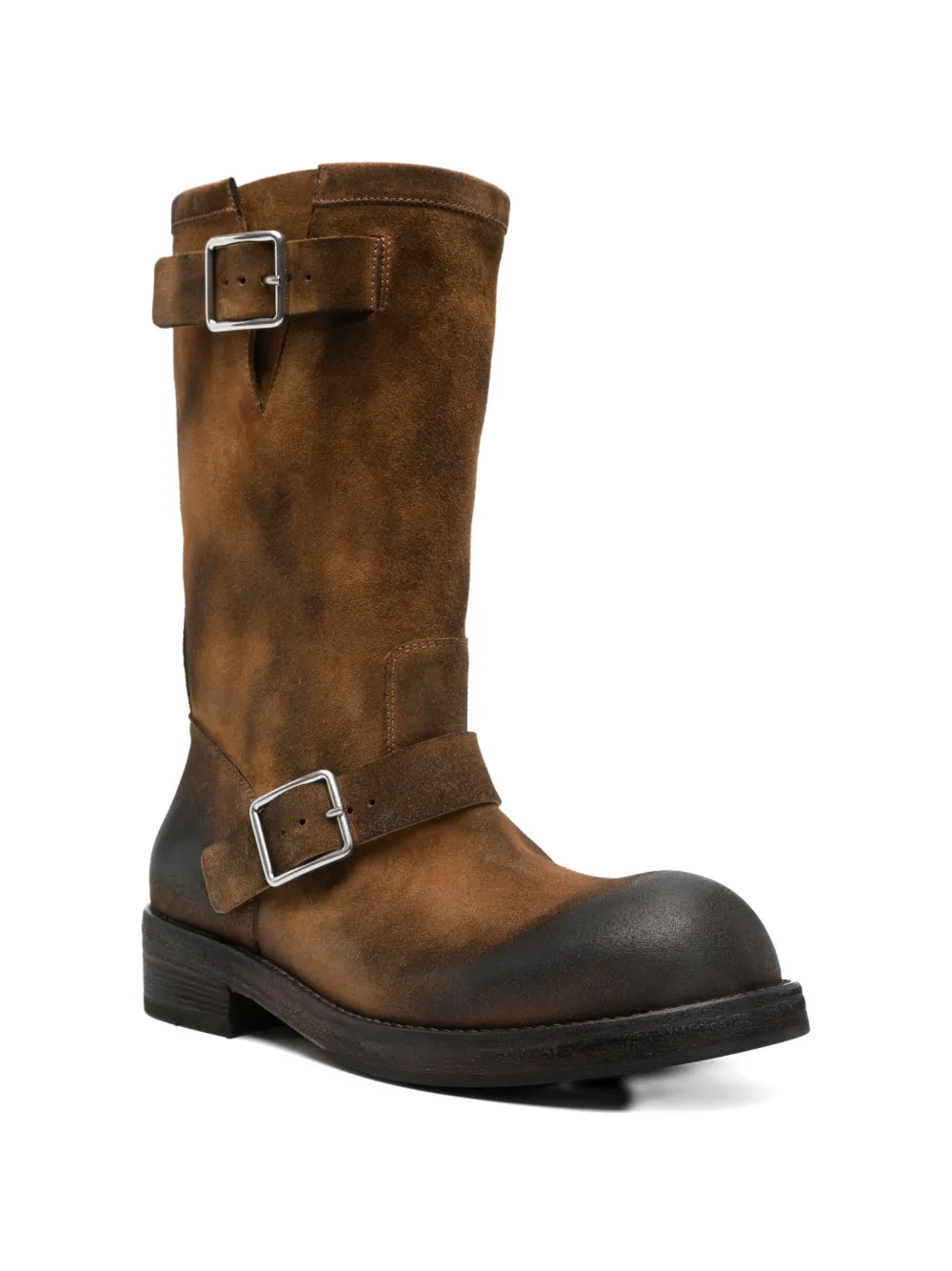 Ann Demeulemeester Sarith Engineer buckle-detail burnished-effect boots Bruin