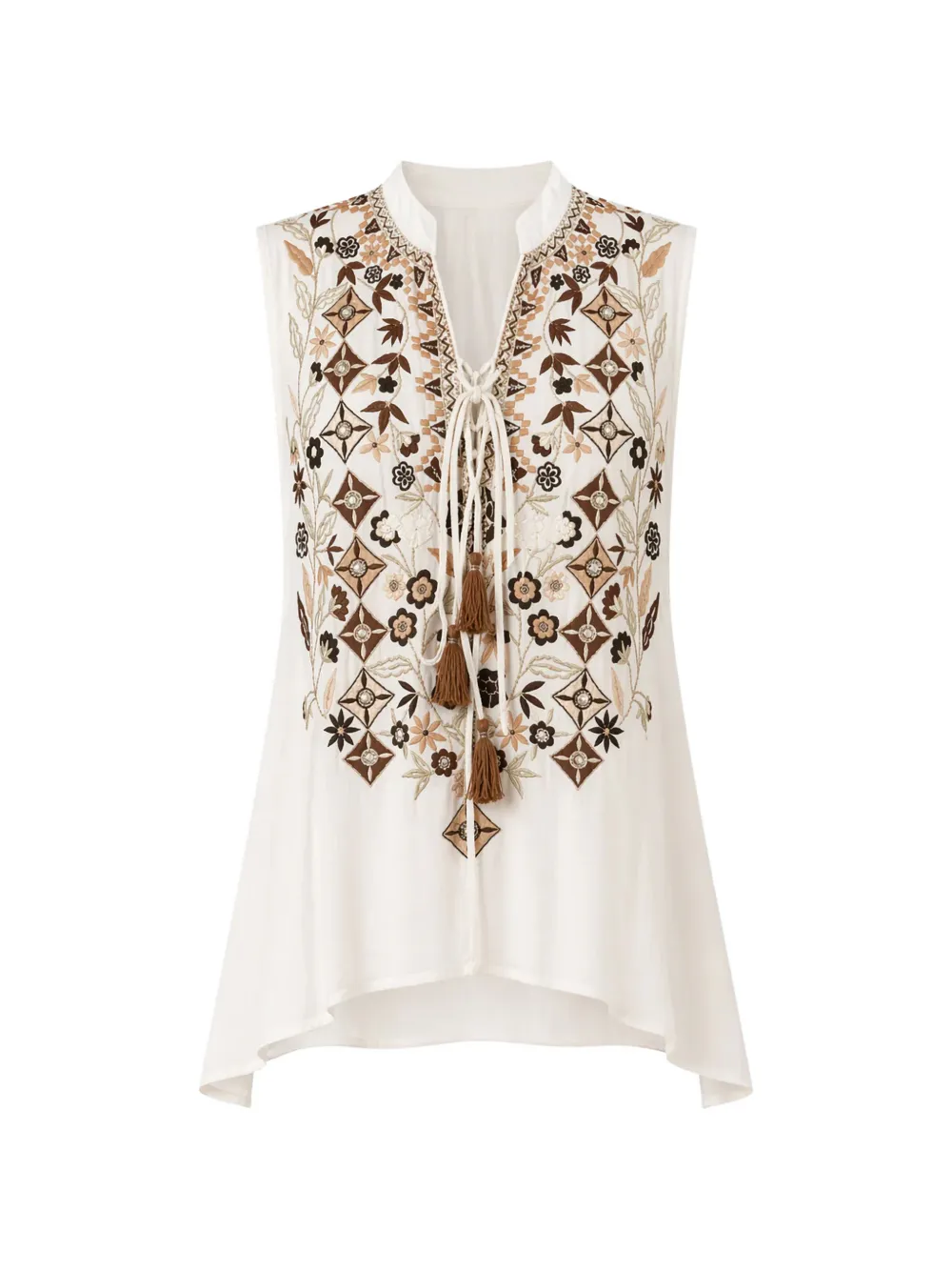PAHIESA FORMENTERA embroidered tassel-detail top - Bianco