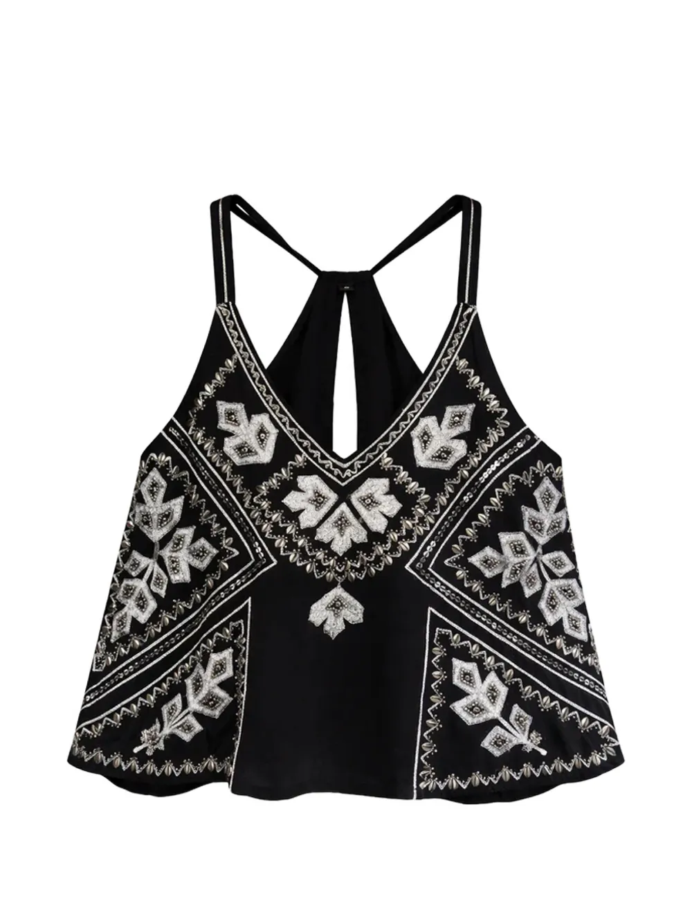 PAHIESA FORMENTERA bead-embellished embroidered top - Nero