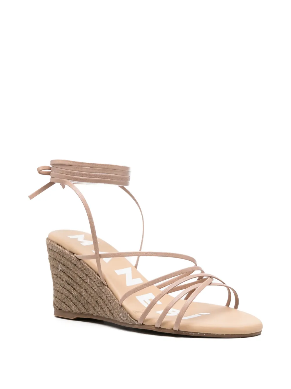 Manebi leather lace-up wedge sandals Beige