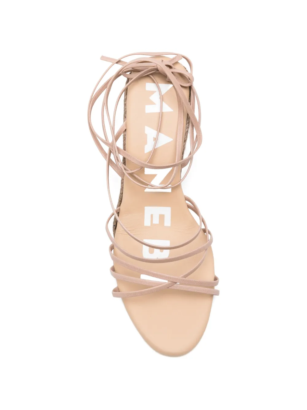 Manebi leather lace-up wedge sandals Beige