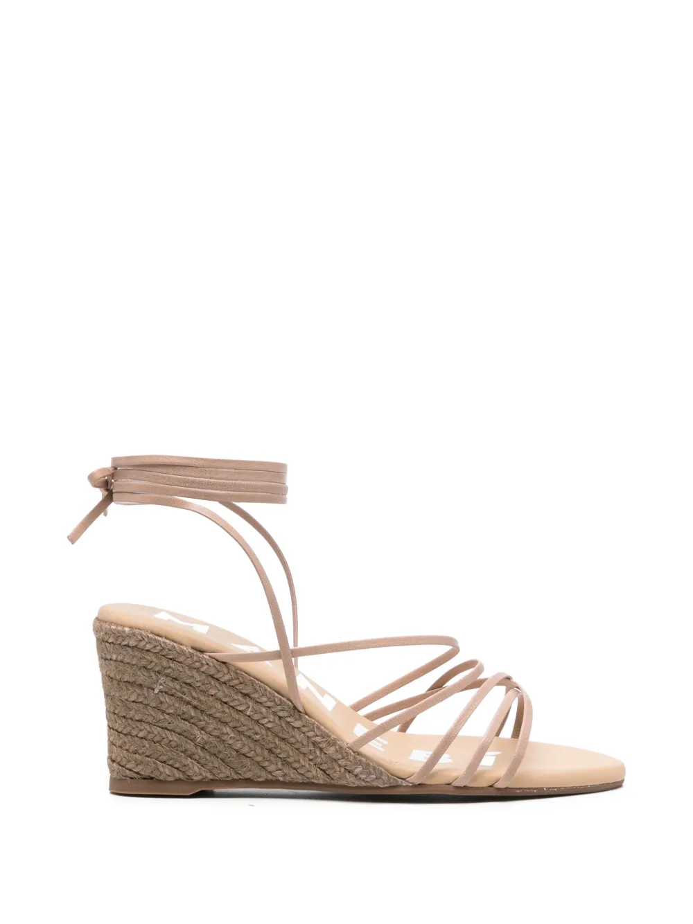 Manebi leather lace-up wedge sandals Beige