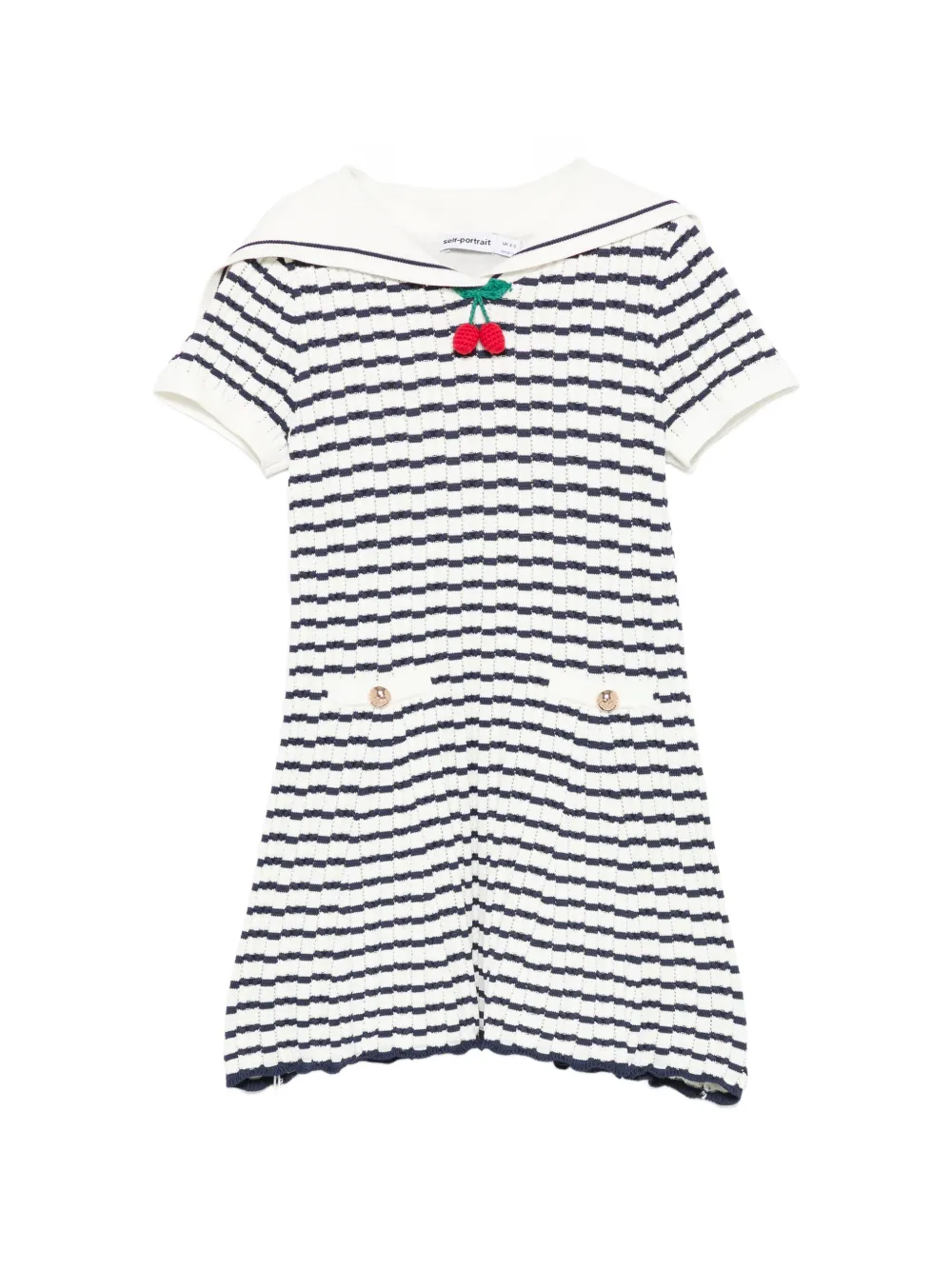 Self-Portrait Kids Gestreepte gebreide jurk met matrozenkraag Blauw
