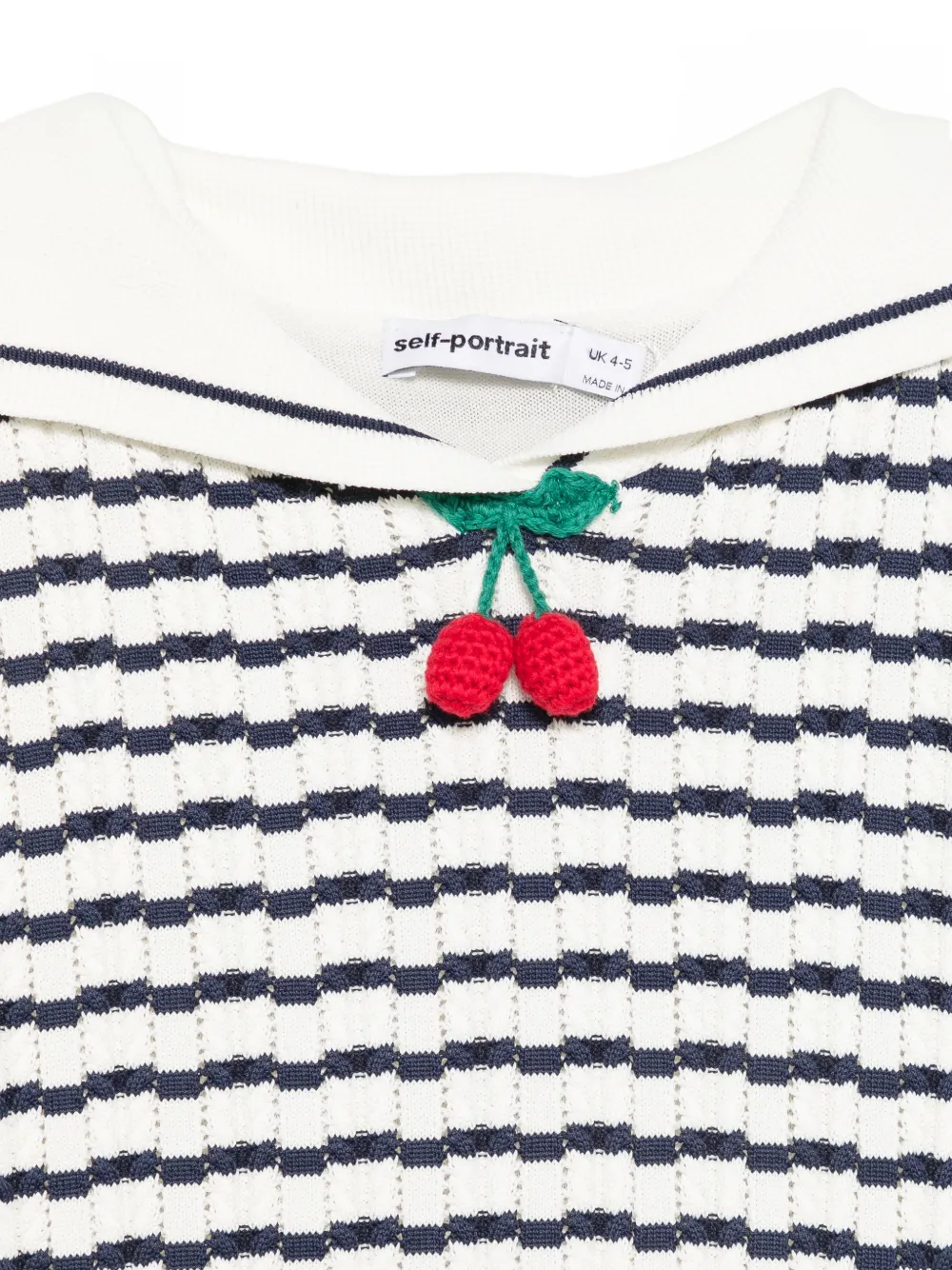 Self-Portrait Kids Gestreepte gebreide jurk met matrozenkraag Blauw