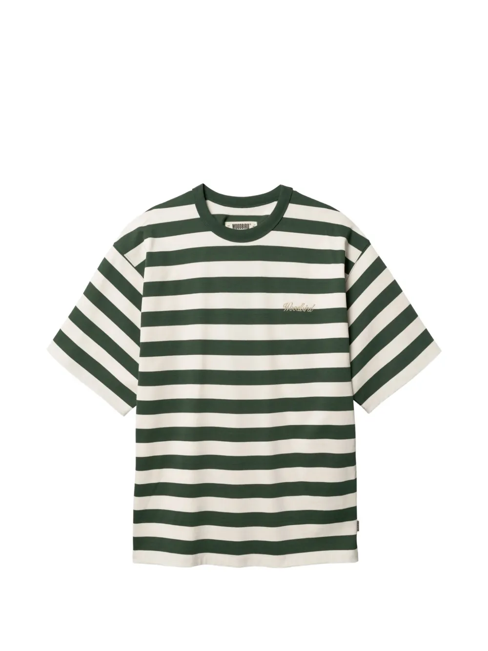 Woodbird Beam striped embroidered-logo T-shirt - Verde