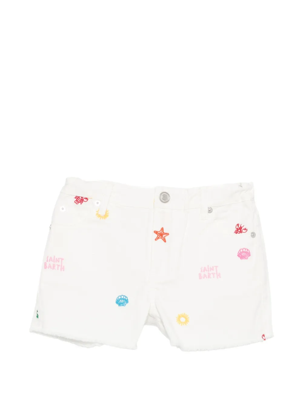 MC2 Saint Barth Kids short frangé à broderies Kiko - Blanc MC2 Saint Barth Kids short frangé à broderies Kiko - Blanc