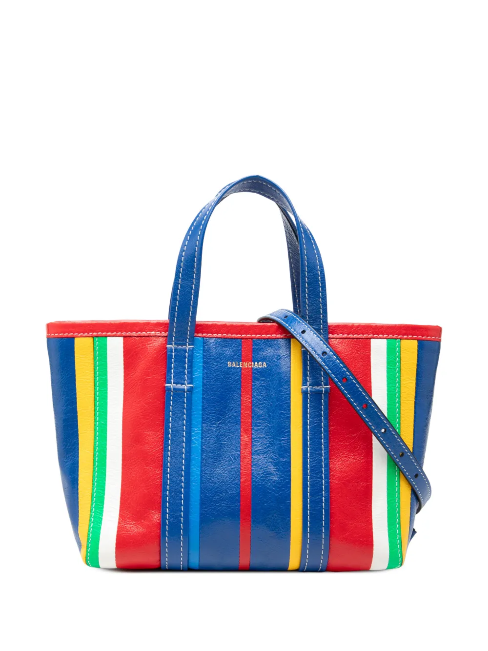 Balenciaga Pre-Owned 2021 Small Lambskin Striped Barbes East West Shopper Tote satchel - Mehrfarbig