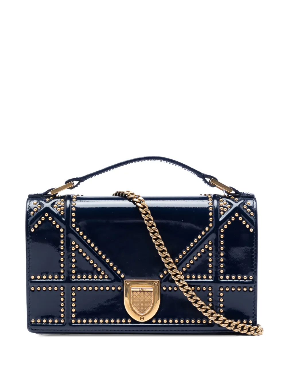 Christian Dior Pre-Owned 2017 Patent Studded Diorama Top Handle Wallet on Chain satchel - Blu