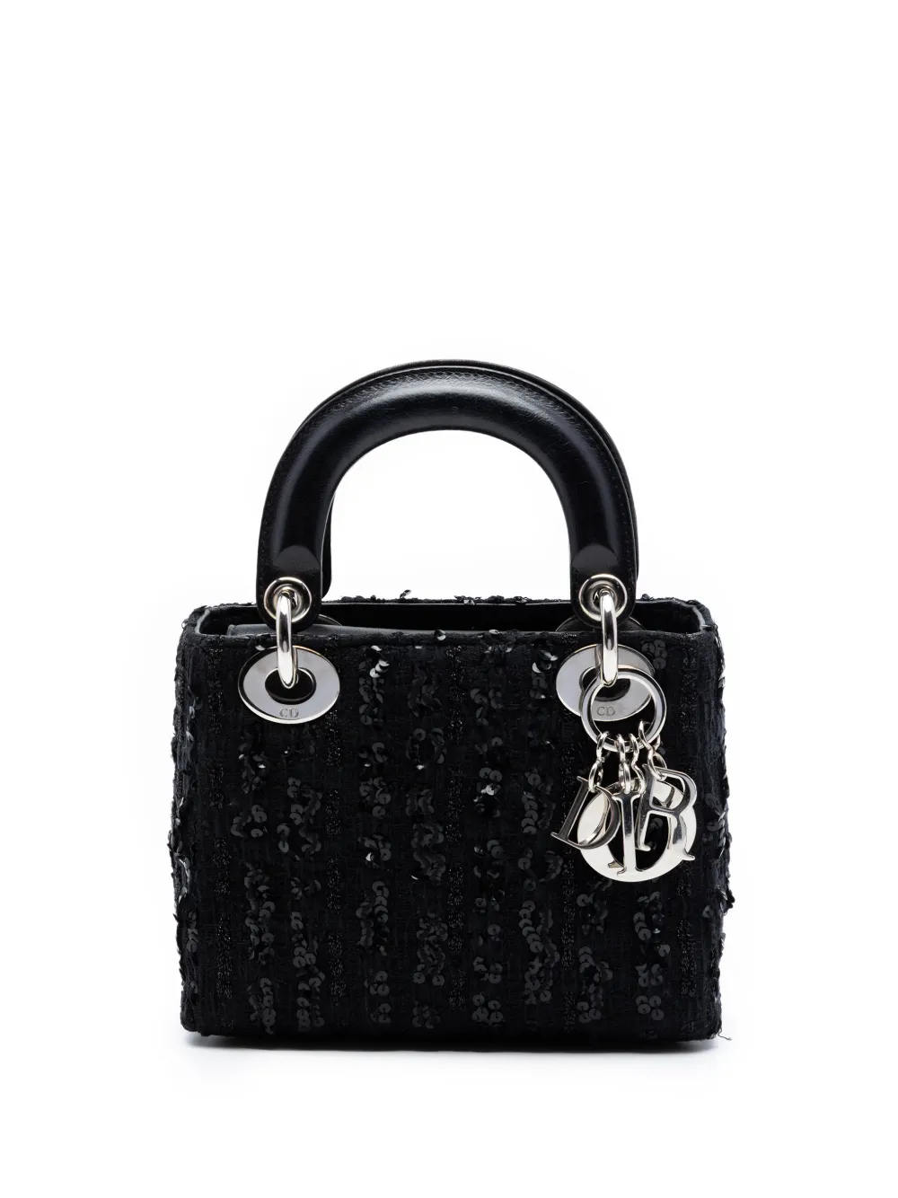 Christian Dior Pre-Owned 2011 Mini Tweed and Sequin Embellished Lady Dior satchel - Nero
