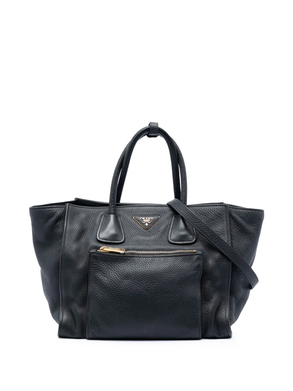 Prada Pre-Owned 2013-2026 Vitello Daino Front Pocket Open Convertible Tote satchel - Nero